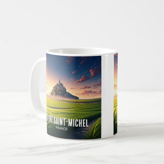 Briefkaart Mont Saint-Michel Sunset Koffiemok (Voorkant links)