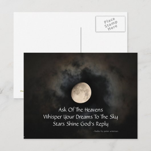 Briefkaart Moon en Clouds Haiku (Voorkant / Achterkant)