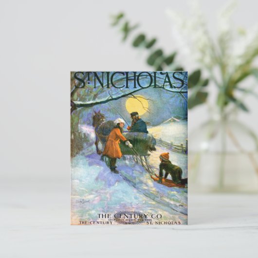  BRIEFKAART "MOONLIGHT SLEIGHRIDE" (Staand voorkant)