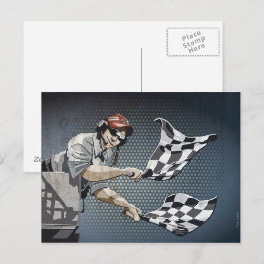 Briefkaart motor racegestuurde vlag (Voorkant / Achterkant)