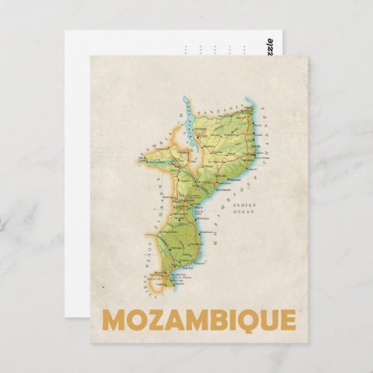 Briefkaart Mozambique-kaart (Voorkant / Achterkant)