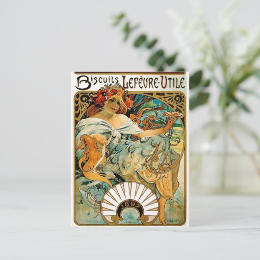 Briefkaart: Mucha - Biscuits Lefevre Utile Briefkaart (Staand voorkant)