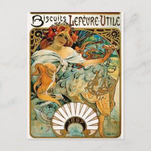 Briefkaart: Mucha - Biscuits Lefevre Utile Briefkaart