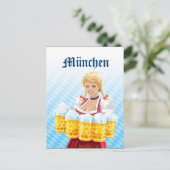 Briefkaart München Dirndl Waitress Beer Stein (Staand voorkant)