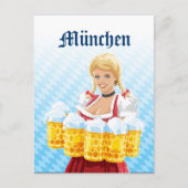 Briefkaart München Dirndl Waitress Beer Stein (Voorkant)