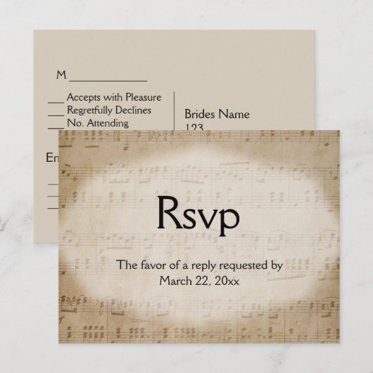 Briefkaart Music Menu RSVP (Voorkant / Achterkant)