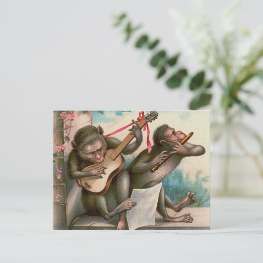 briefkaart " muzikale apen" (Staand voorkant)