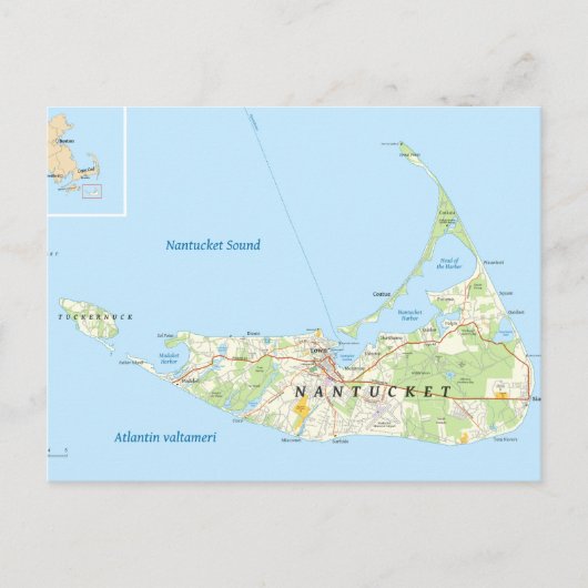Briefkaart Nantucket Map (Voorkant)
