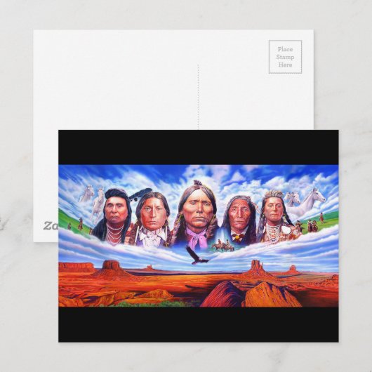 Briefkaart Native American Indian Chiefs Artwork (Voorkant / Achterkant)