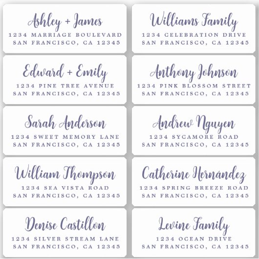 Briefkaart Navy Blue Script Guest Adresetiketten Sticker (Voorkant)