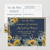 Briefkaart Navy Blue Sunflower Floral Save Date (Voorkant / Achterkant)