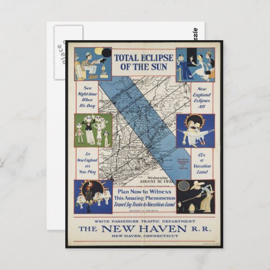  Briefkaart New England Eclipse Path 1932 (Voorkant / Achterkant)