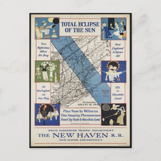  Briefkaart New England Eclipse Path 1932 (Voorkant)