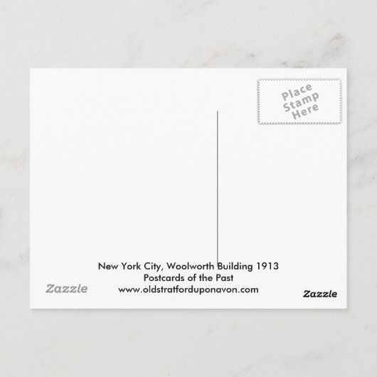 Briefkaart, New York City, Woolworth Building 1913 Briefkaart (Achterkant)