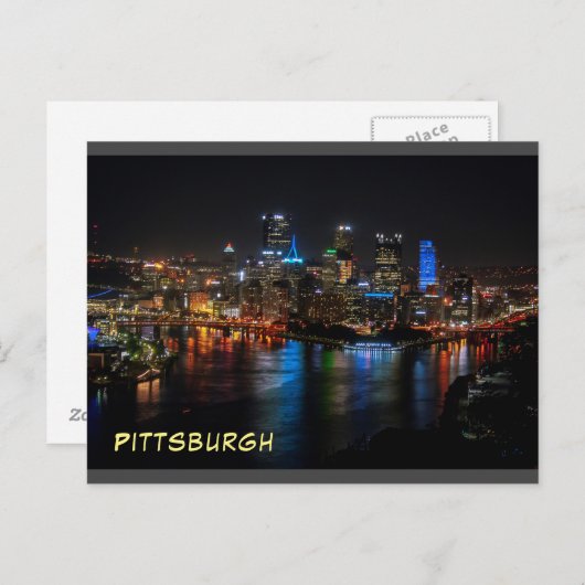 Briefkaart Night Uitzicht  in Stunning-Pittsburgh (Voorkant / Achterkant)