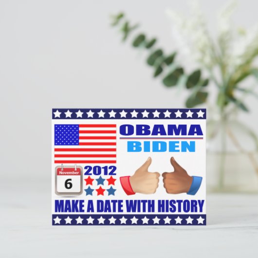 Briefkaart: Obama/Biden - Vlag - Datum W/Geschiede Briefkaart (Staand voorkant)