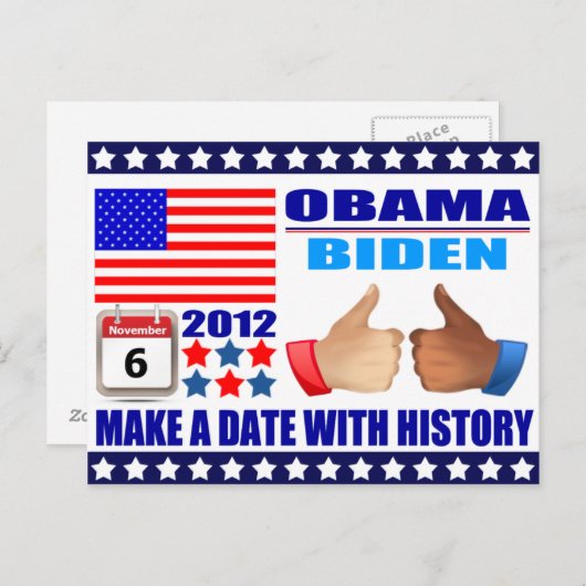 Briefkaart: Obama/Biden - Vlag - Datum W/Geschiede Briefkaart (Voorkant / Achterkant)
