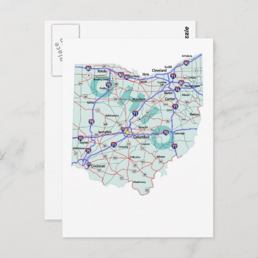 Briefkaart Ohio Interstate Map (Voorkant / Achterkant)