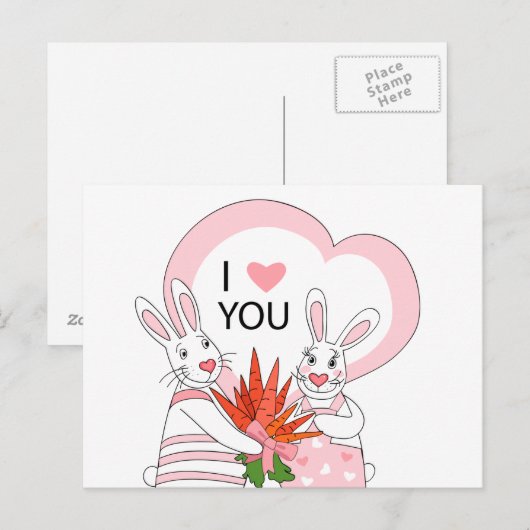 Briefkaart ontwerp met grappig konijnenstel (Voorkant / Achterkant)