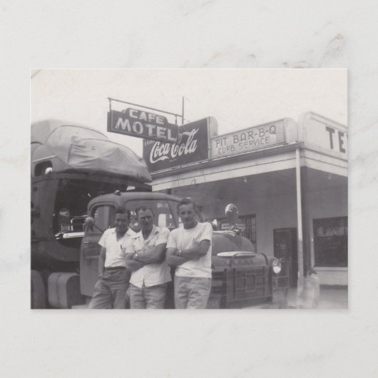 Briefkaart OTR-autohaulers Pit Bar-B-Q Curb Servic (Voorkant)