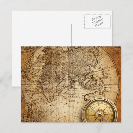 Briefkaart oude Wereldkaart (Voorkant / Achterkant)