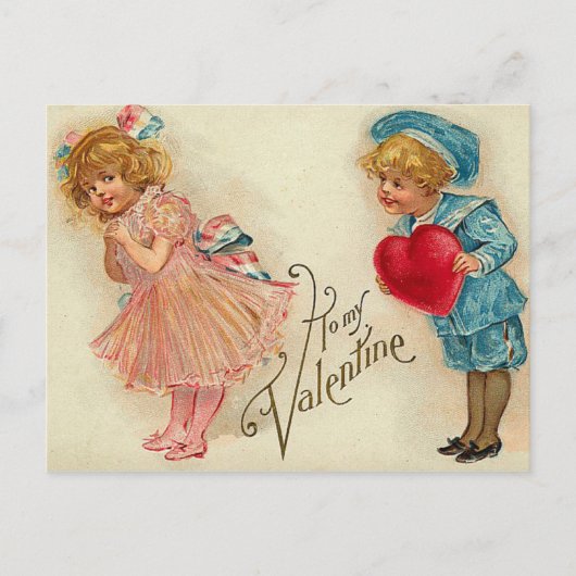 Briefkaart - ouderwetse valentijn meisje jongen ha (Voorkant)