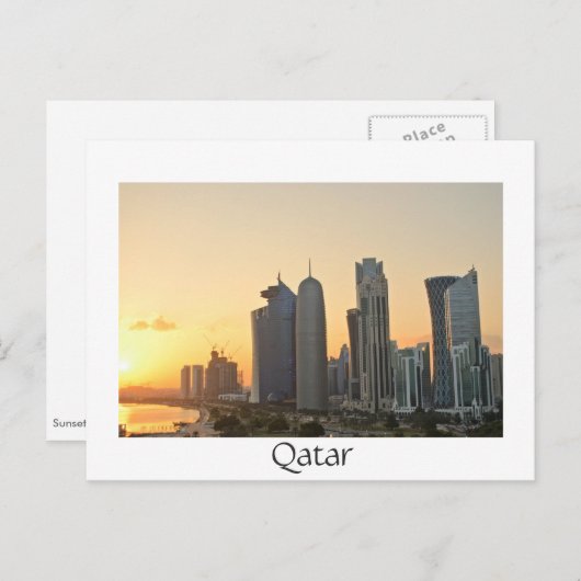 Briefkaart over Doha, Qatar White text (Voorkant / Achterkant)