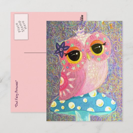 Briefkaart Owl Fairy Princess (Voorkant / Achterkant)