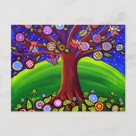 Briefkaart Owl Tree Fun Folk (Voorkant)