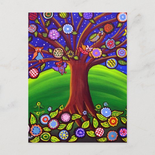 Briefkaart Owl Tree Fun Folk (Voorkant)