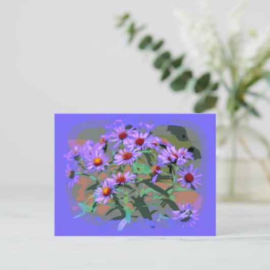 briefkaart paarse asters (Staand voorkant)