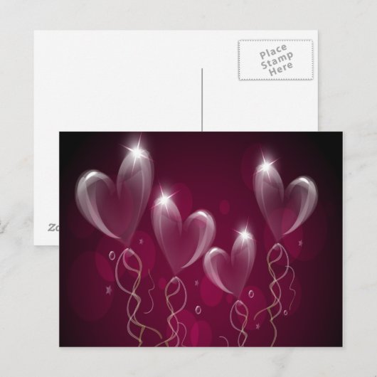 Briefkaart Paarse ballons (Voorkant / Achterkant)