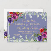 Briefkaart Paarse Floral Waterverf Opslagdatum (Voorkant / Achterkant)