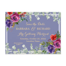 Briefkaart Paarse Floral Waterverf Opslagdatum