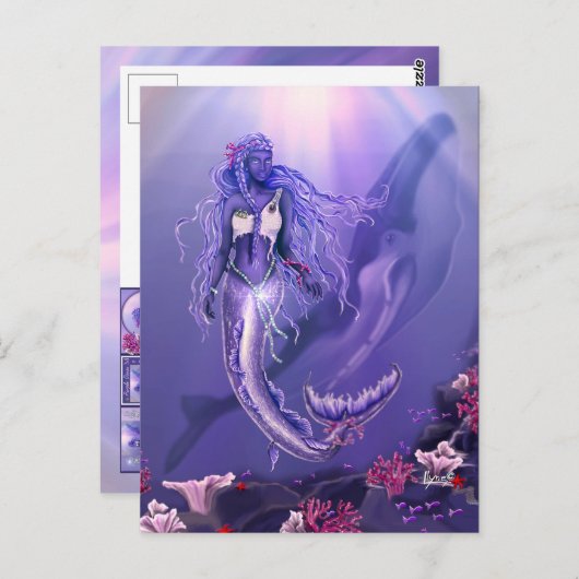 Briefkaart Paarse Oceaan Mermaid (Voorkant / Achterkant)
