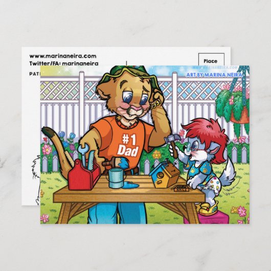 Briefkaart Papa helpen (Voorkant / Achterkant)