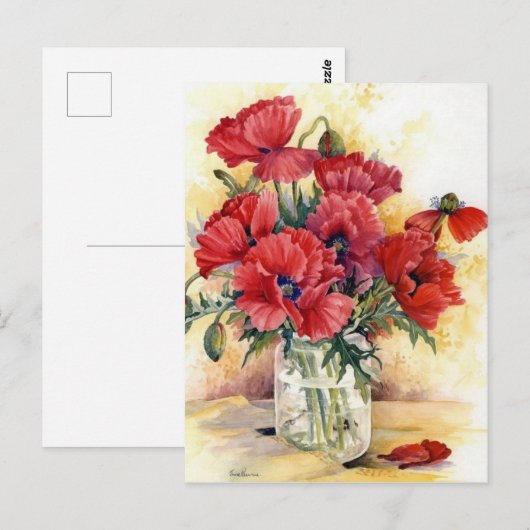 Briefkaart - papavers in een pot (Voorkant / Achterkant)