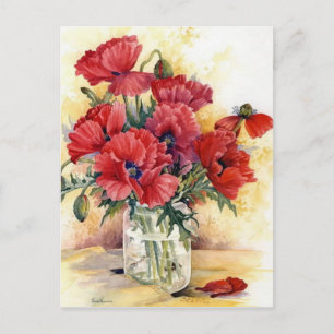Briefkaart - papavers in een pot