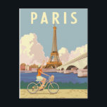Briefkaart Parijs<br><div class="desc">De zomer in Parijs is een onvergeeflijke ervaring. Vrouwen rijden op de achtergrond met een  of retro fiets met Eiffeltoren.</div>