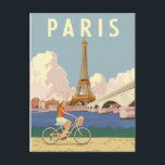 Briefkaart Parijs<br><div class="desc">De zomer in Parijs is een onvergeeflijke ervaring. Vrouwen rijden op de achtergrond met een  of retro fiets met Eiffeltoren.</div>