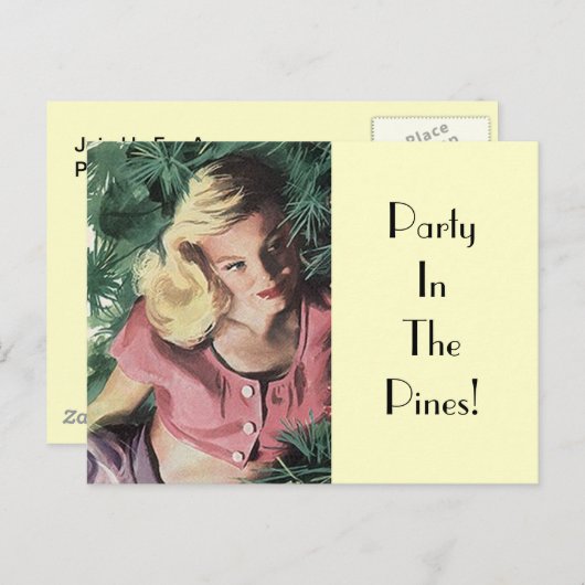 Briefkaart Partij in de Pijnse Retro  vrouw (Voorkant / Achterkant)