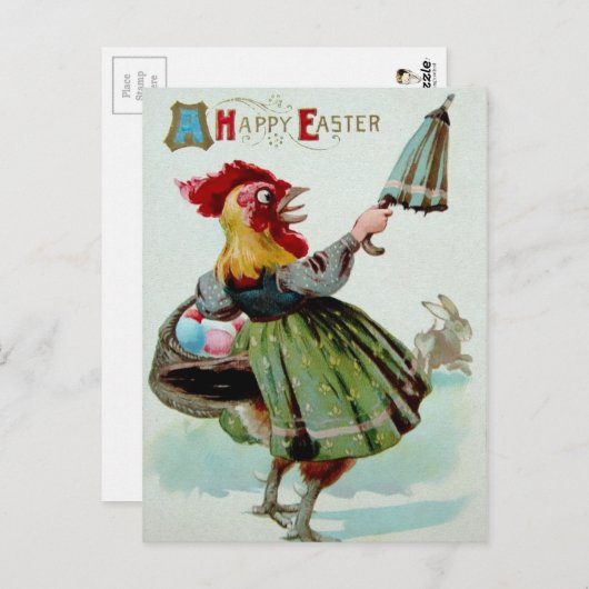 Briefkaart Pasen kippen (Voorkant / Achterkant)