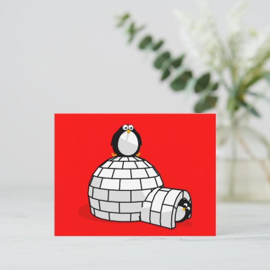 Briefkaart Penguin en Igloo (Staand voorkant)