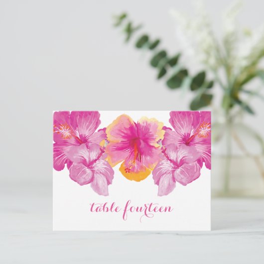 Briefkaart penseel Hibiscus Floral Table Number (Staand voorkant)