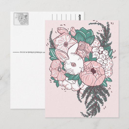Briefkaart Peony Bunny (Voorkant / Achterkant)