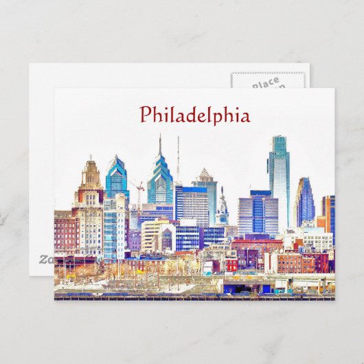 Briefkaart Philadelphia Color Sketch (Voorkant / Achterkant)