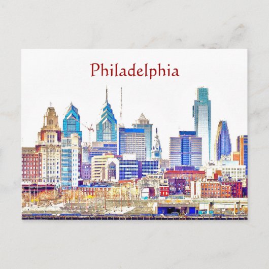 Briefkaart Philadelphia Color Sketch (Voorkant)