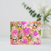 Briefkaart Pinguïns Bloemen (Staand voorkant)