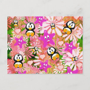Briefkaart Pinguïns Bloemen