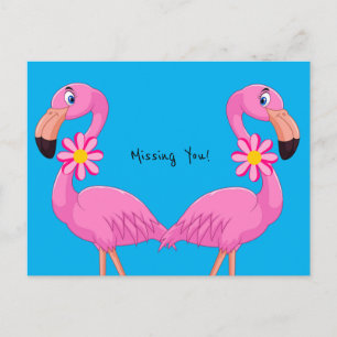 Briefkaart Pink Flamingo Floral Mist u!